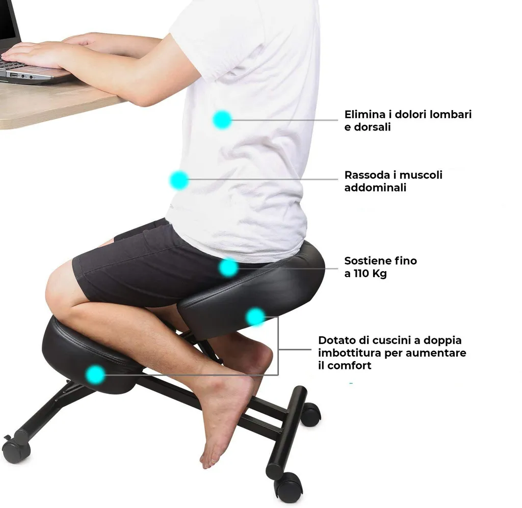 Tabouret orthopédique postural réglable à roulettes noires Modèle Ergofit - 3