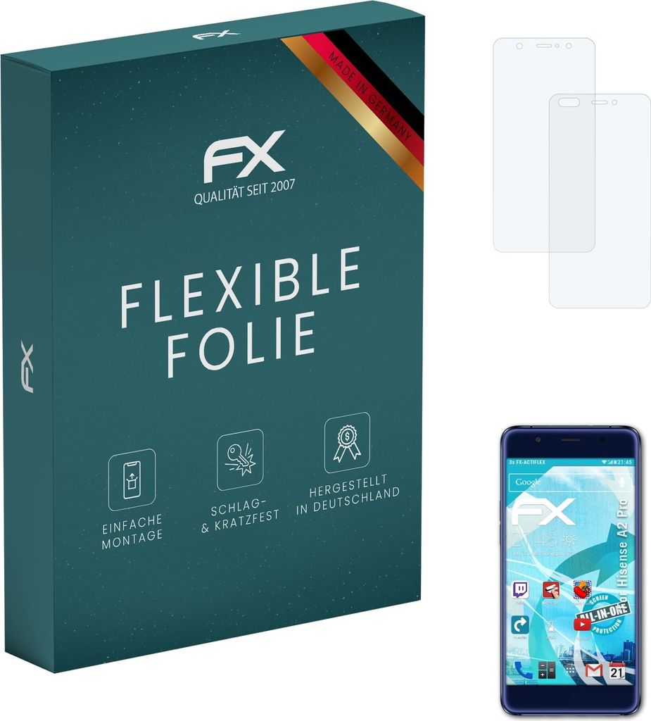 atFoliX FX-ActiFleX 3x Schutzfolie kompatibel mit Hisense A2 Pro Folie