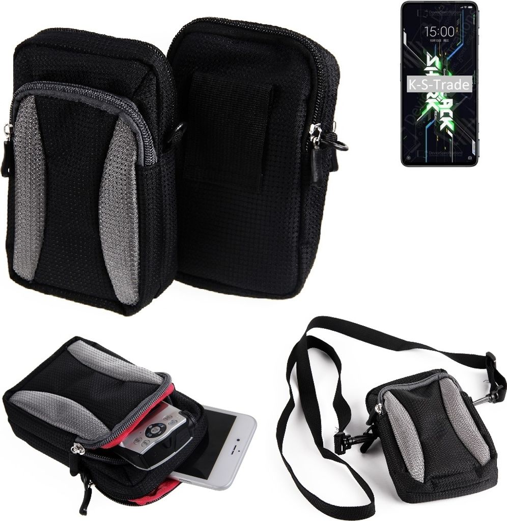 K-S-Trade Holster Schutz Hülle kompatibel mit Xiaomi Black Shark 4S Handy Hülle Gürteltasche Umhängetasche mit Zusatzfach schwarz