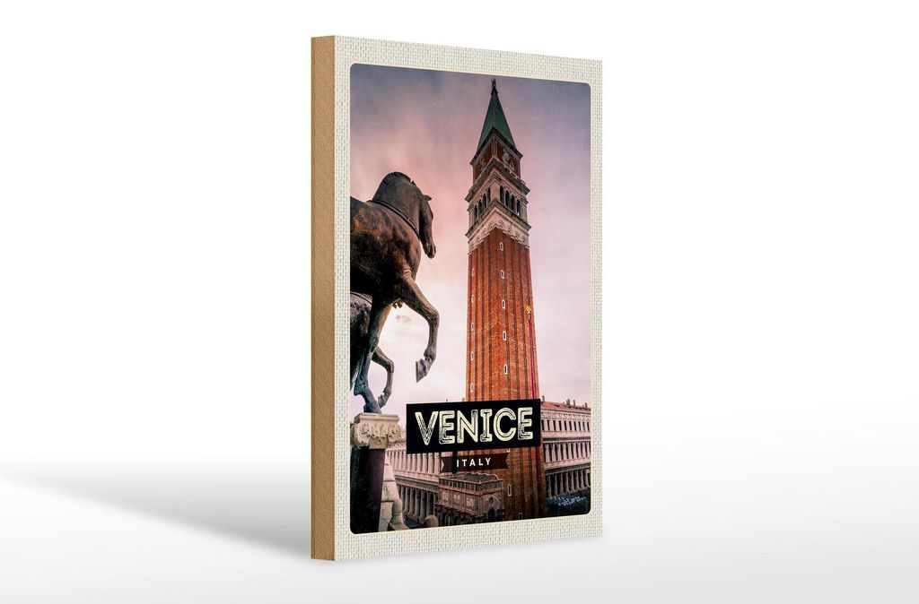 Holzschild Reise 20x30cm Venice Italy Italien Pferd Geschenk