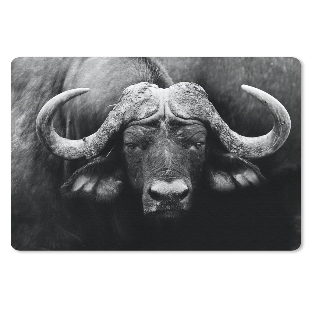 MuchoWow Mauspad Mousepad Tiere - Büffel - Schwarz - Weiß - Porträt 27x18 cm - Mousepads - Maus Mat - Pad - Mausunterlage - Büroartikel - Des...