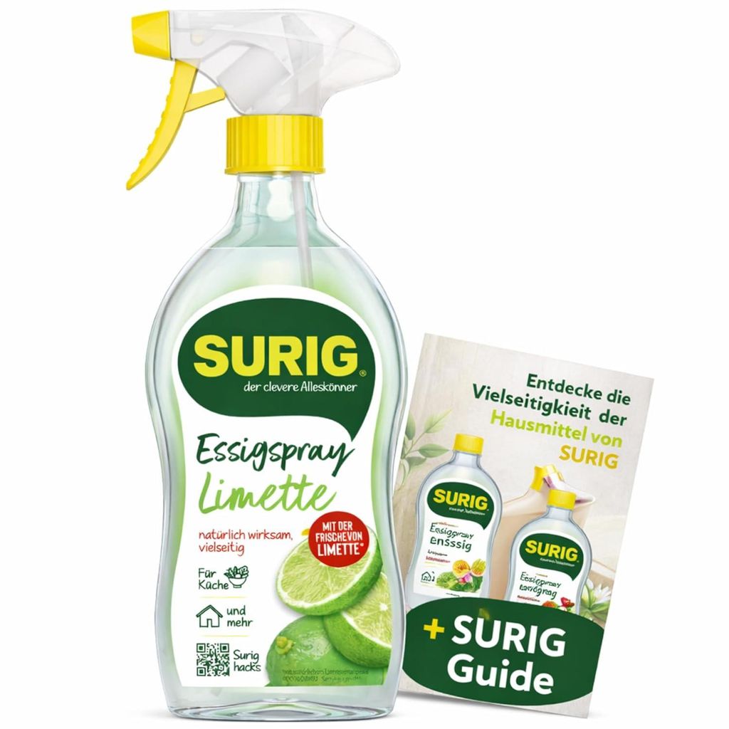 SURIG Essigspray Limette 500 ml Essigsäure 8% Würzen Reinigen Säuern Entkalken + Mini Guide
