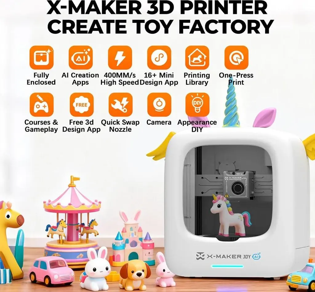 Imprimante 3D Close X-MAKER JOY AI+ V4.0 - Vitesse 300mm/s et Wi-Fi Blanc