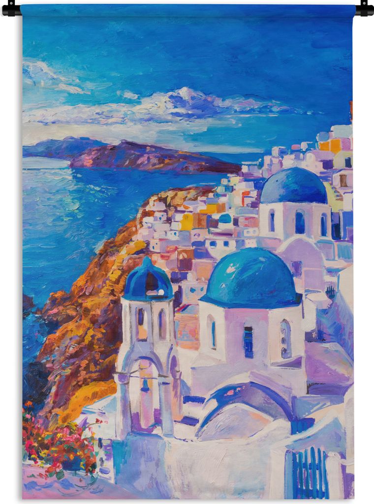 MuchoWow Wandteppich Wandbehang Malerei - Griechenland - Wasser - Öl 120x180 cm Tapisserie Dekoration Wandtuch - Schlafzimmer - Dekorationen fü...
