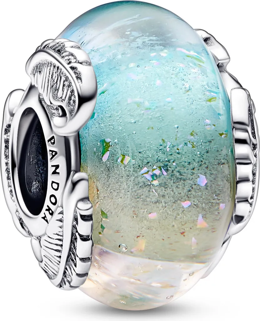 Charm Multicolore Pandora Plume Incurvée et Verre Murano Haute Qualité