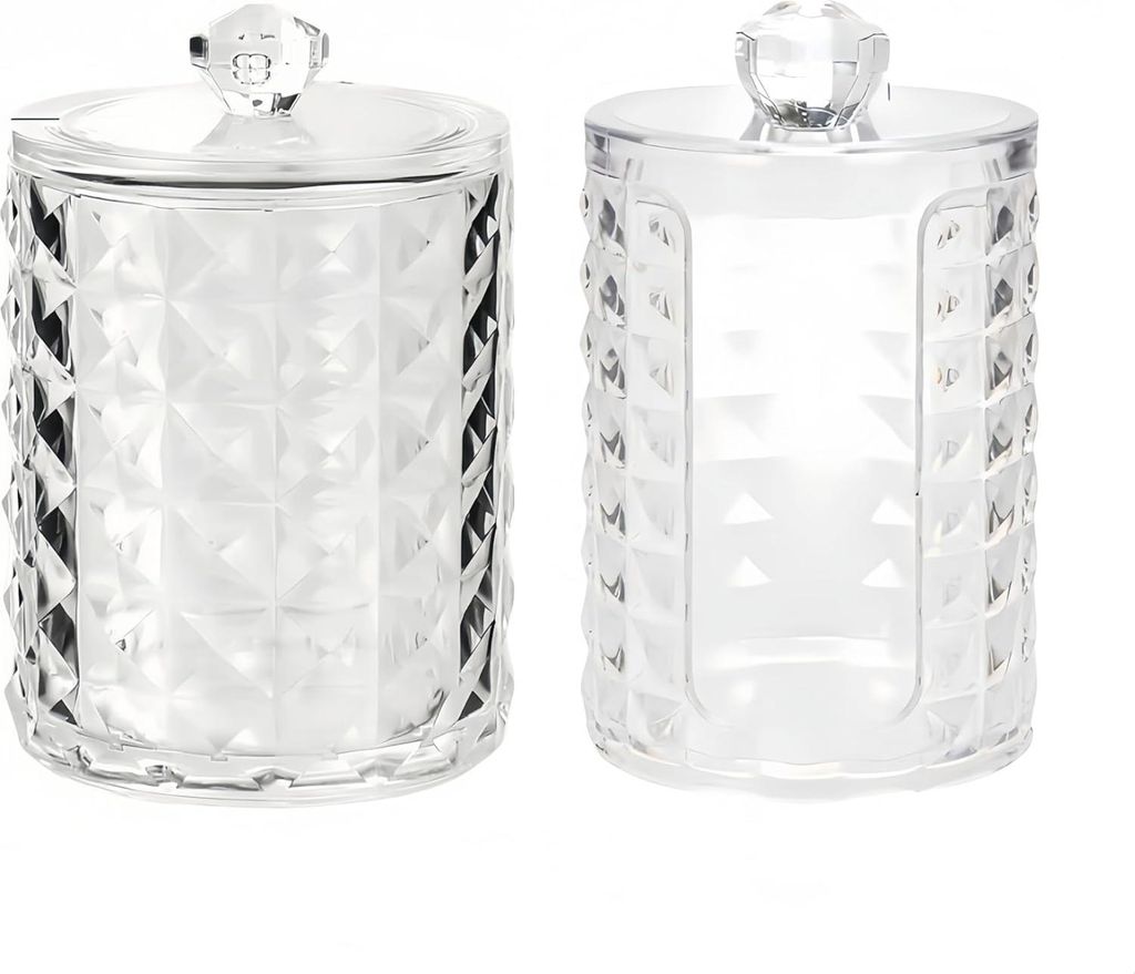 2 Wattest?bchen Beh?lter,Wattepadspender aus Umweltschutz PET,Transparente Aufbewahrungsbox mit Diamantmuster fš¹r Wattepads,Kosmetik,SchminkeLan...