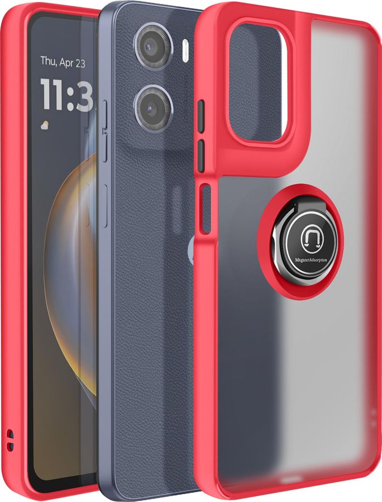 Avizar, Hülle Motorola Moto E15 Magnetring Case mattiert, Rot