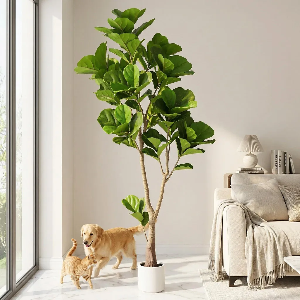 Arbre artificiel Ficus lyre 1,8m, grande plante verte d'intérieur