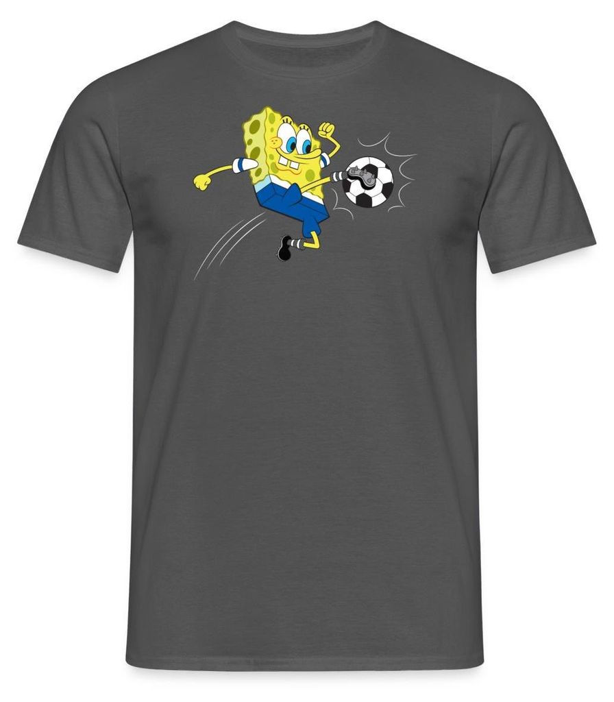 Spreadshirt Spongebob Schwammkopf Kickt Einen Fußball Männer T-Shirt, S, Anthrazit