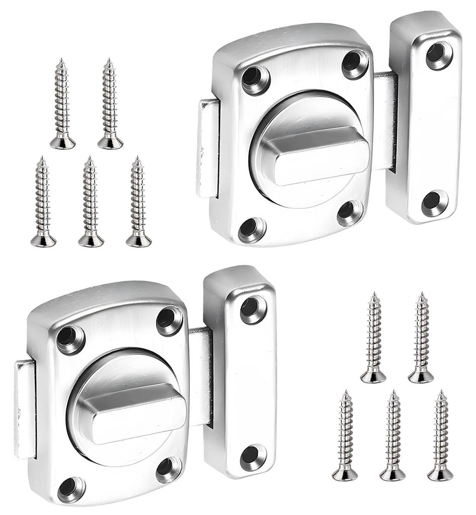 2-teiliges Set Drehtürschlösser, Türriegel für Innentüren, Türschlösser mit Schrauben, Zinklegierung, für Badezimmer-, Küchen-, Toiletten-...