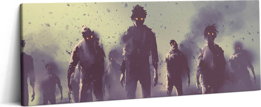 Zombies in der Halloween-Nacht – Leinwandbild Wandbild – 125x50 cm – Leinwandbilder – Wandbilder – Schlafzimmer – Flur