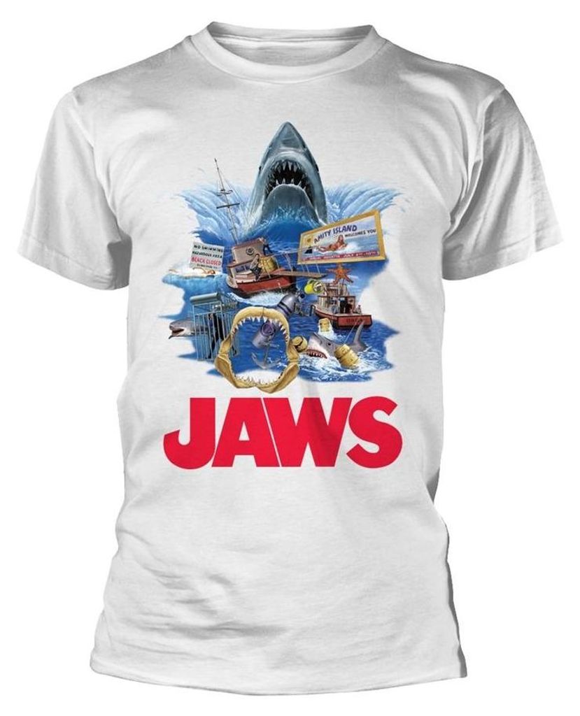 Jaws - T-Shirt für Herren/Damen Uni, Baumwolle PH4934 (L) (Weiß)