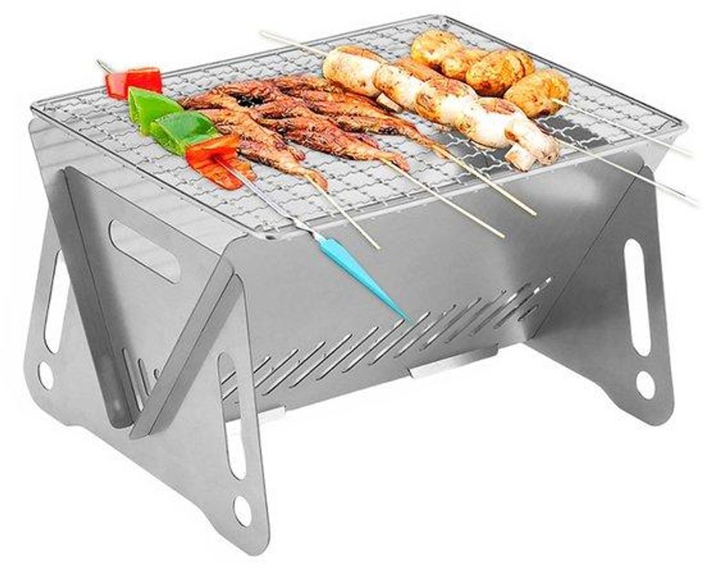 Unyqoos Tragbarer Holzkohlegrill für Camping, Wandern und Picknicks mit Edelstahlrost