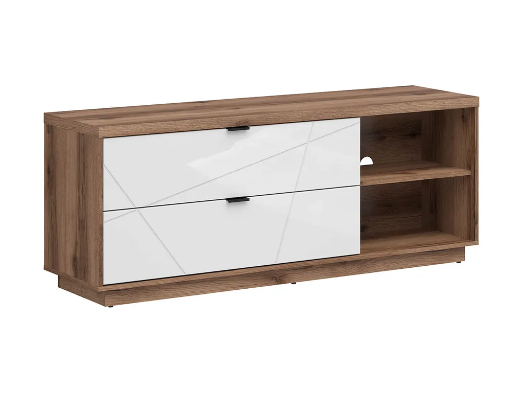 Meuble TV Forn 156 cm Chêne Delano et Blanc Brillant pour Salon Design