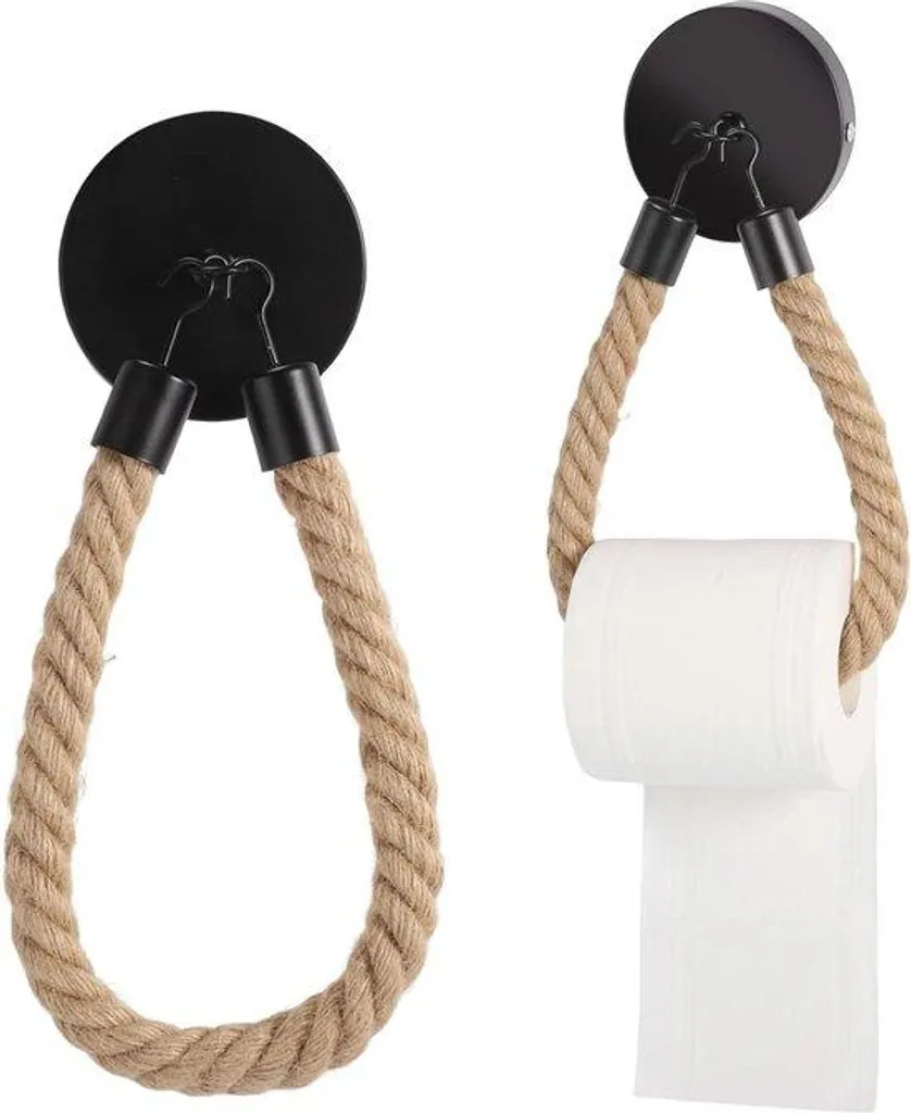 Support papier toilette mural bois et métal noir pour déco salle de bain