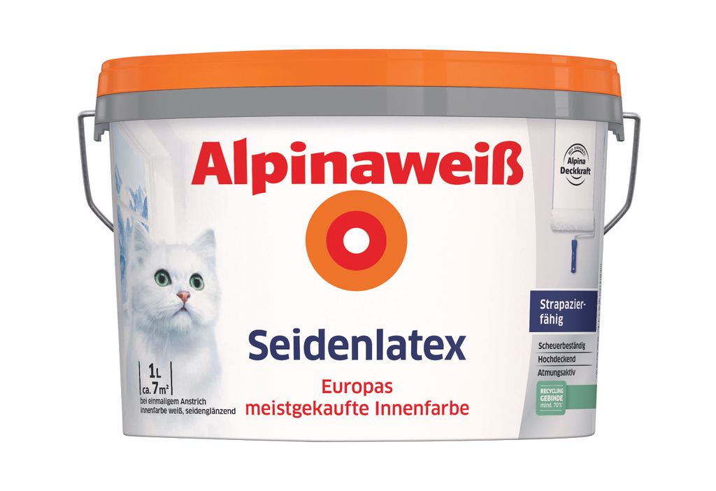 Alpina Seidenlatex Alpinaweiß 1 L seidenglänzend Produktbild 