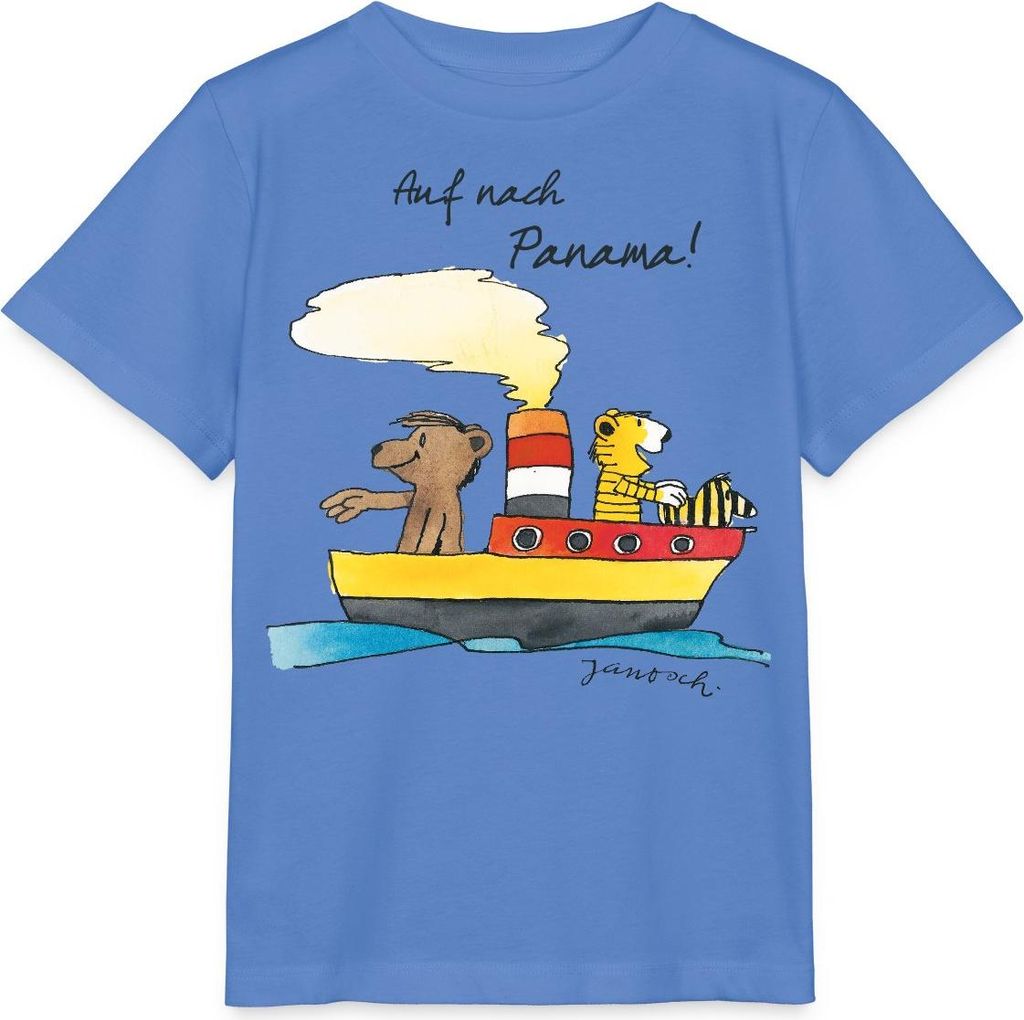 Spreadshirt Janosch Tiger Und Bär Auf Nach Panama Kinder Basic T-Shirt, 98/104 (3-4 Jahre), Blau