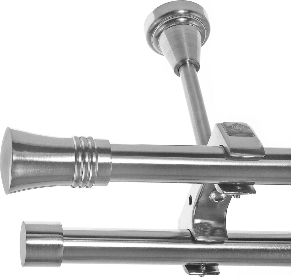 Edelstahl Look Gardinenstange Ø 20mm Deckenträger 2-läufig zweiläufig Deckenbefestigung Knauf D61 E86E30 RR