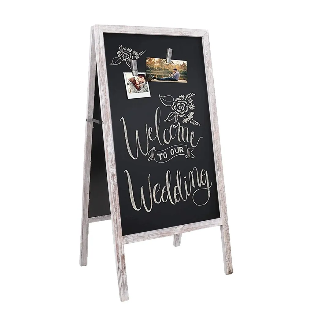 Cavalletto Pubblicitario in Legno Grigio Bifacciale | Lavagna da Esterno A-Frame