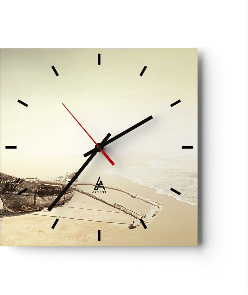 Wanduhr - Quadrat - Glasuhr - Łódź Wrack Meer - 30x30cm - Schleichendes Uhrwerk - Lautlos - zum Aufhängen bereit - Dekoration Modern - Wanddeko...