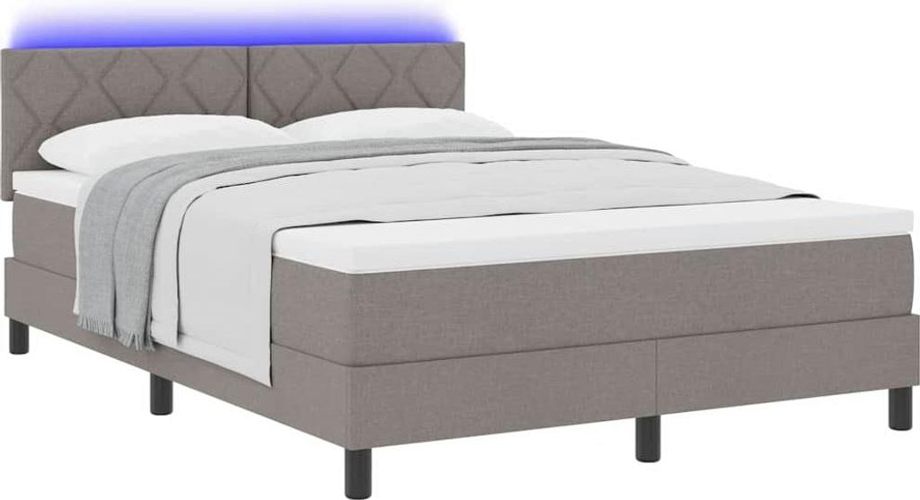 Boxspringbett mit Matratze mit LED Taupe 160 x 200 cm Stoff