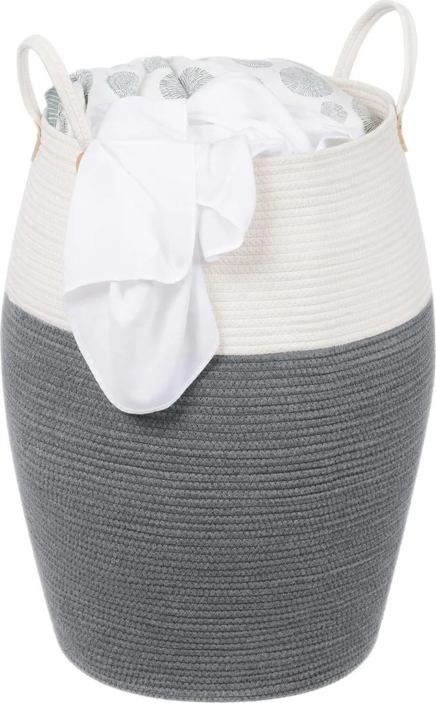 Panier en corde de coton gris-beige avec poignées - Texture Douce - 6