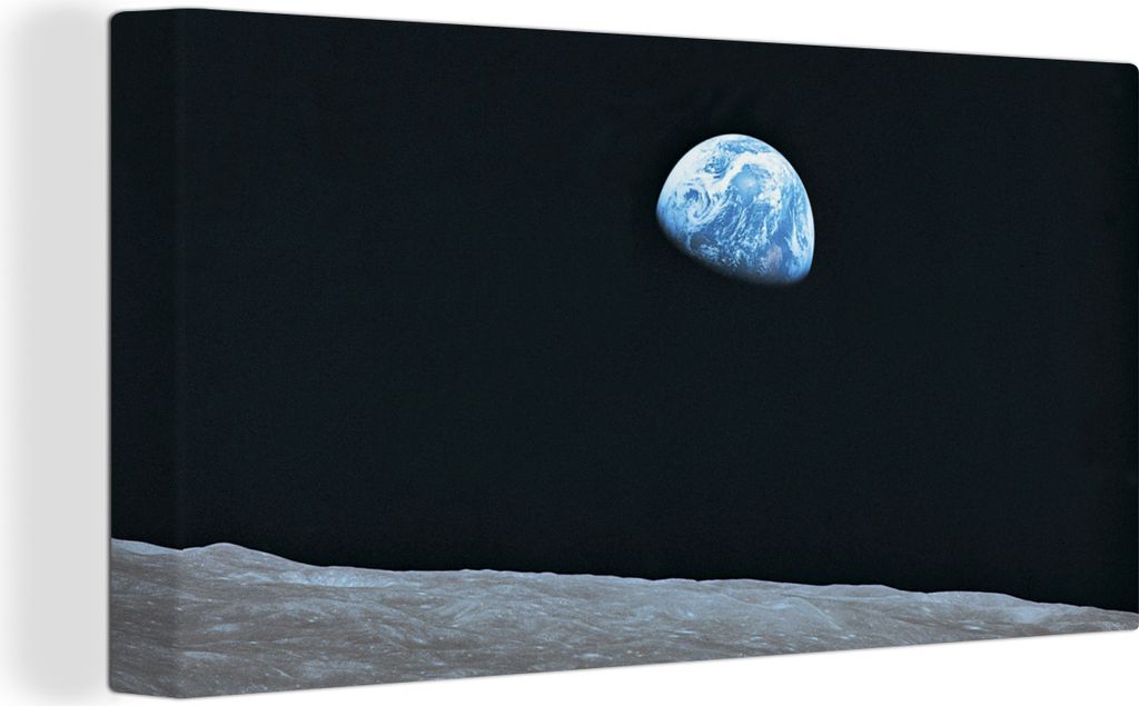 MuchoWow - Leinwandbilder - Die Erde vom Mond aus, Wandbild, Wanddeko Bilder Wohnzimmer, 80x40 cm