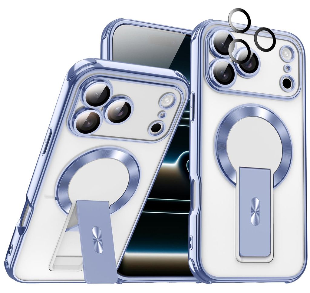 Magnetisch Hülle für iPhone 13 Pro, Kompatibel mit MagSafe, Transparent Elektroplattiert TPU Handyhülle mit Kameraschutz, Ständer Hellblau