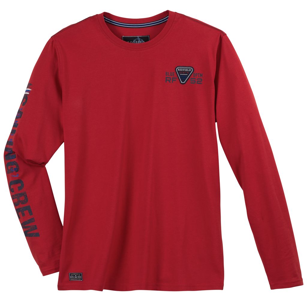 Redfield Longsleeve Übergröße rot Ärmelprint maritim