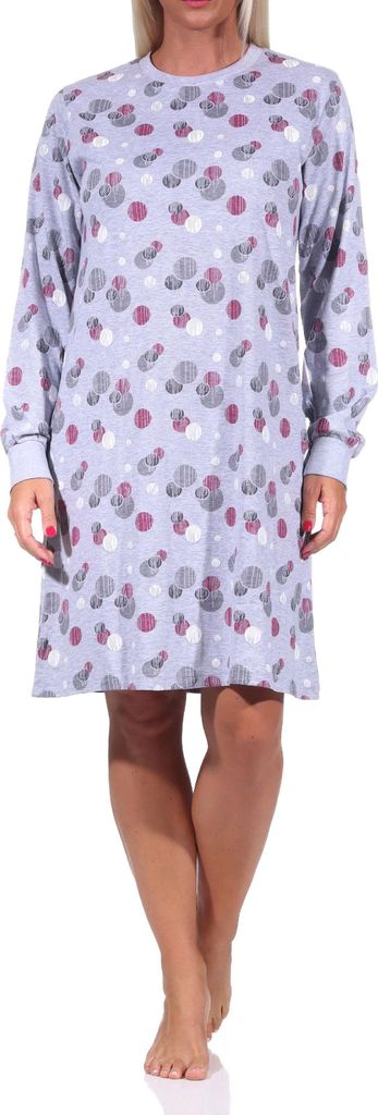 Damen langarm Nachthemd mit Bündchen in eleganter Tupfen / Punkte Optik - 212 213 90 750 ; rot , 36