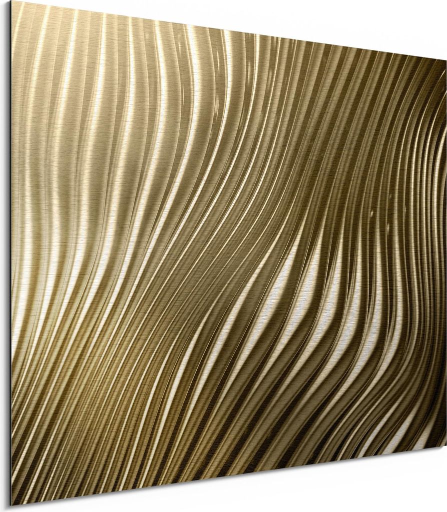 DEQORI Alu-Dibond Bild Silber 40x30 cm 'Goldenes Rillendesign' Wandbild Metall dünn