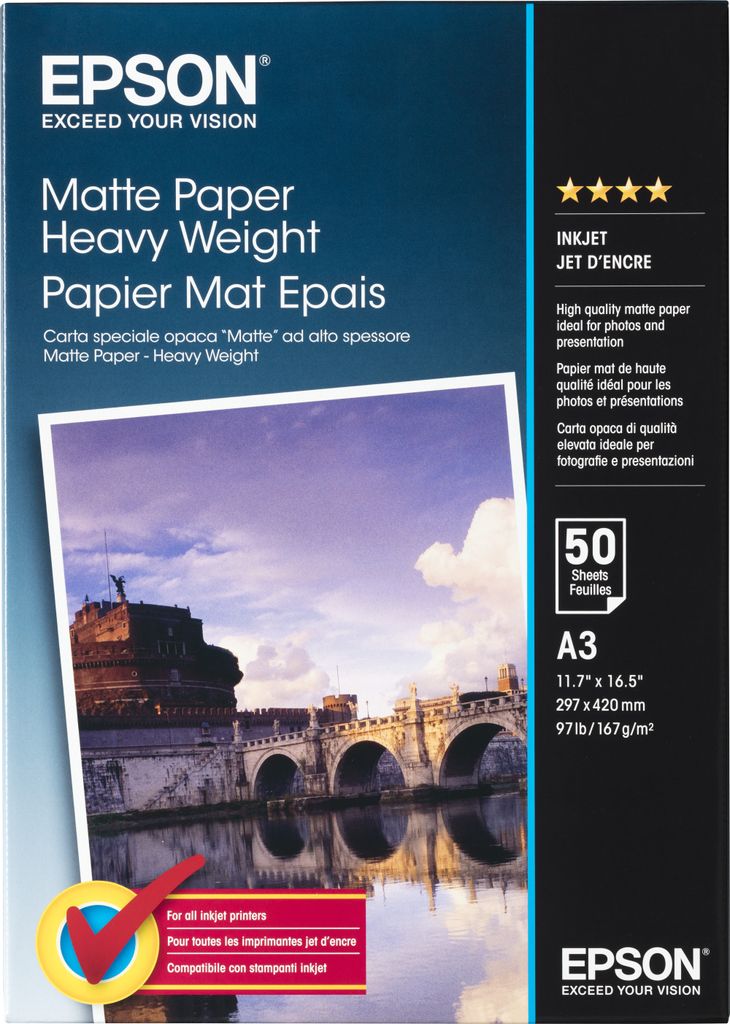 Epson Matte Paper-Heavy Weight, DIN A3, 167 g/m², 50 Blatt, Produktbild 