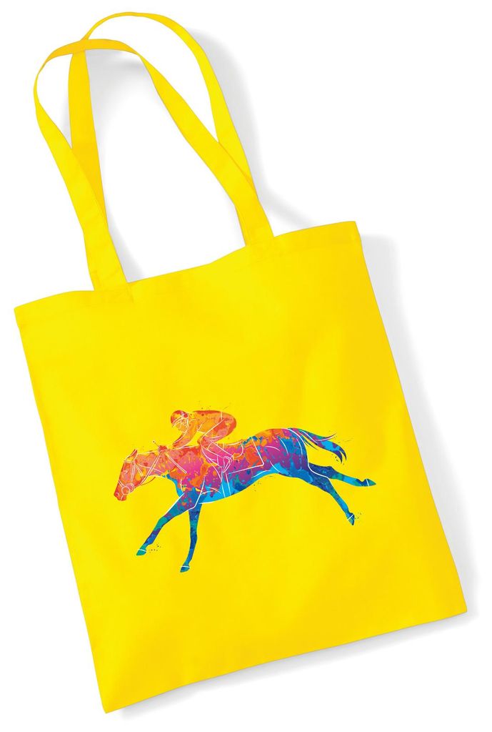 Huuraa Jutebeutel Pferderennen Jockey bunte Silhouette 10 Liter Yellow Baumwolle Tasche Geschenkidee