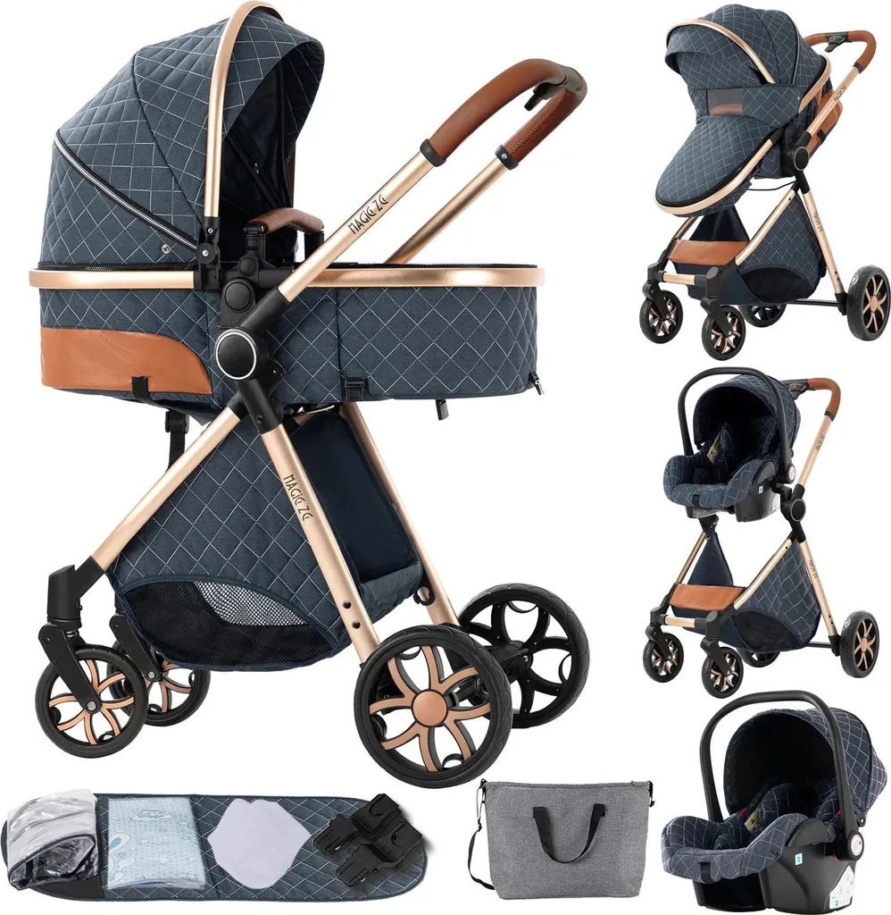 Poussette 3 en 1 bleu saphir : la solution compacte pour bébés et parents