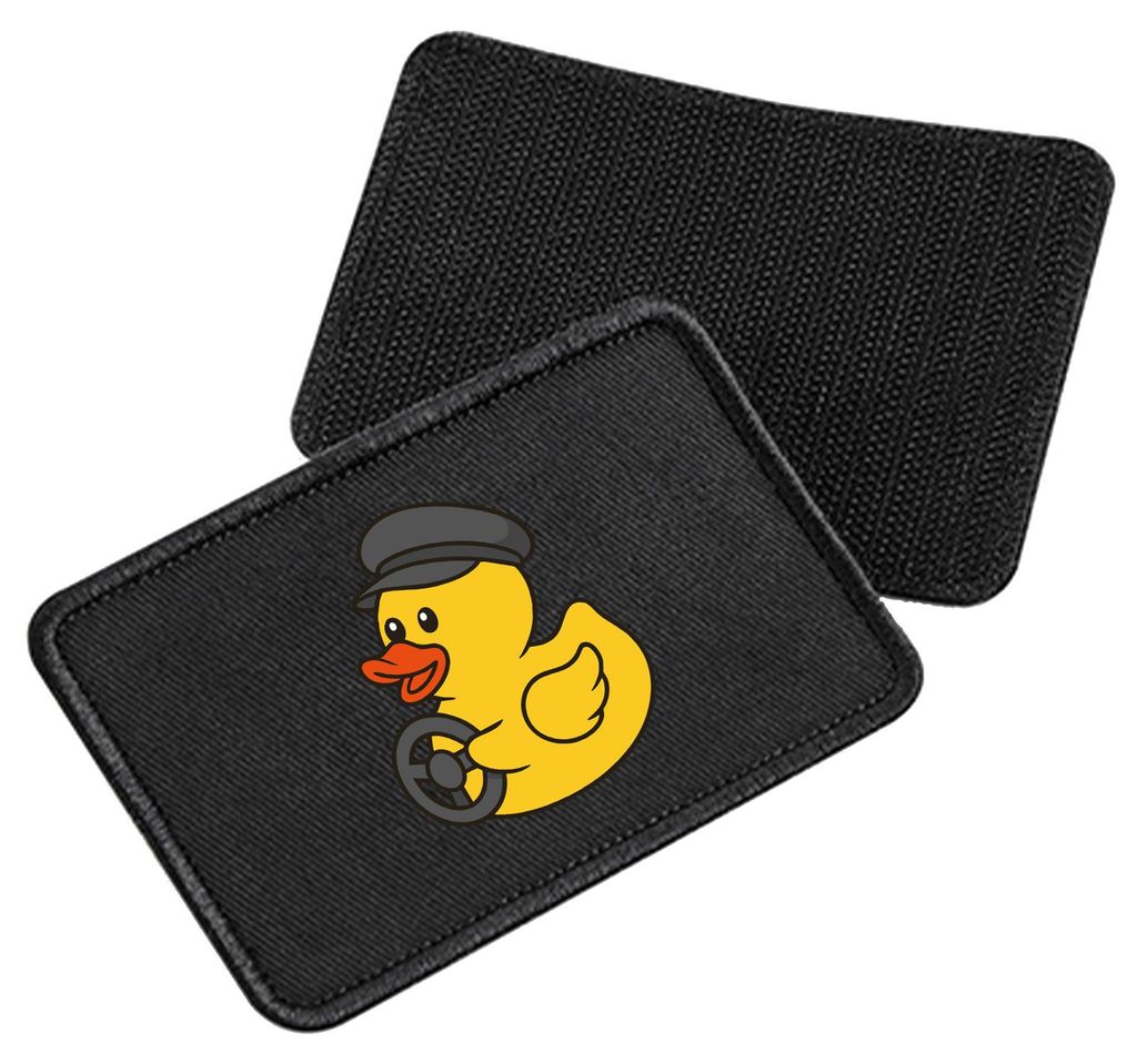 Huuraa Patch Quietscheente Kraftfahrt Comic Gummiente Black 10 x 6,5cm Baumwolle Klettpatch für Mütze Geschenkidee