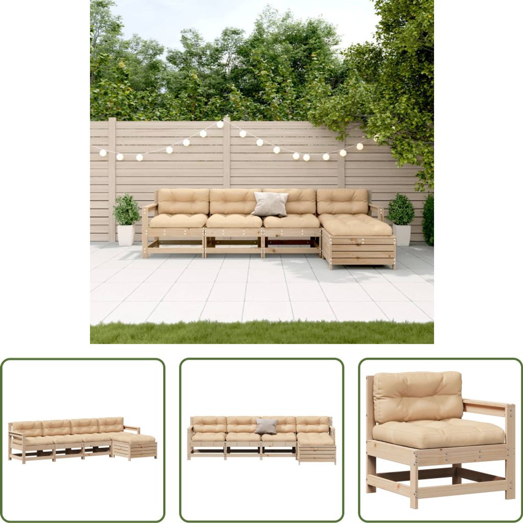 The Living Store 5-tlg. Garten-Lounge-Set mit Kissen Massivholz Kiefer