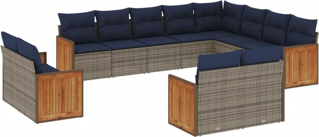 vidaXL 12-teiliges Gartensofa-Set mit Kissen, grau, Polyrattan