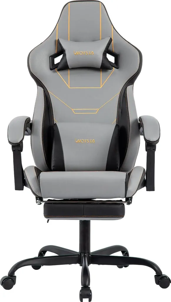 Chaise gaming ergonomique grise - Siège de bureau réglable en hauteur