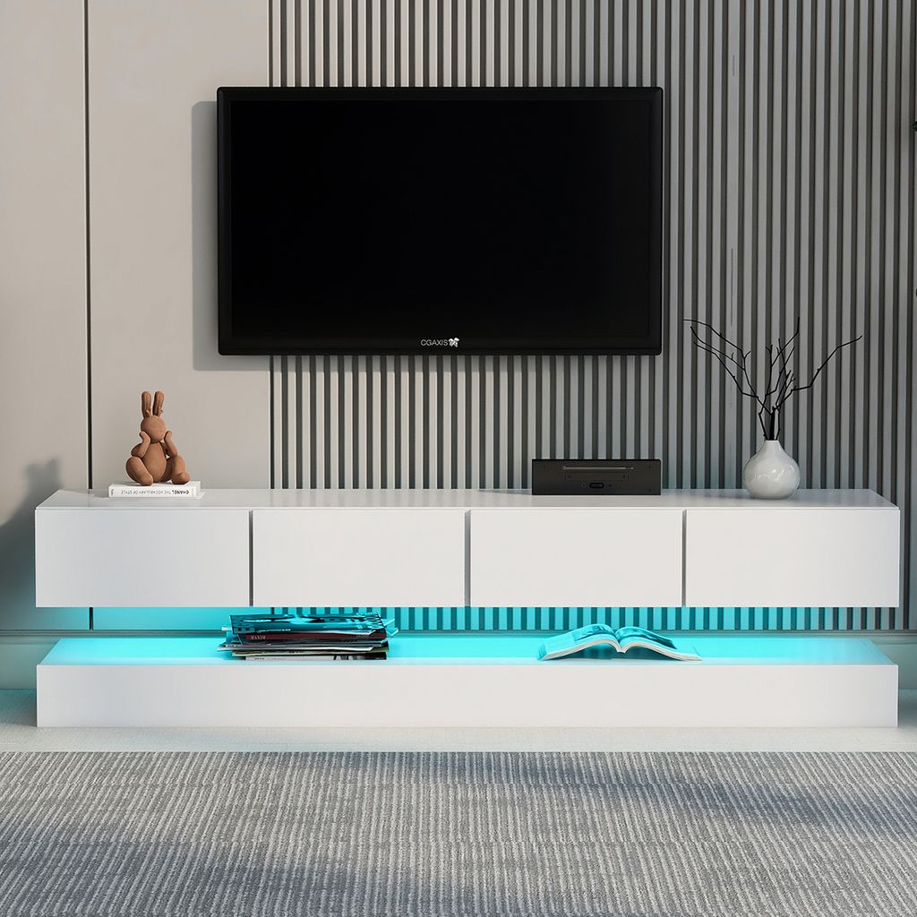TV-Schrank mit 16-farbige LED-Beleuchtung TV-Tisch TV-Ständer TV-Schranktisch für bis zu 55 Zoll Fernseher 130*33*15cm Weiß