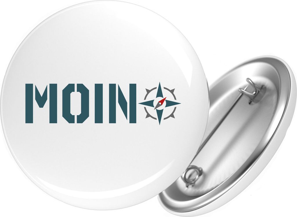 Huuraa Button Moin Kompass 59mm rund mit Sicherheitsnadel Ansteckbutton Geschenkidee