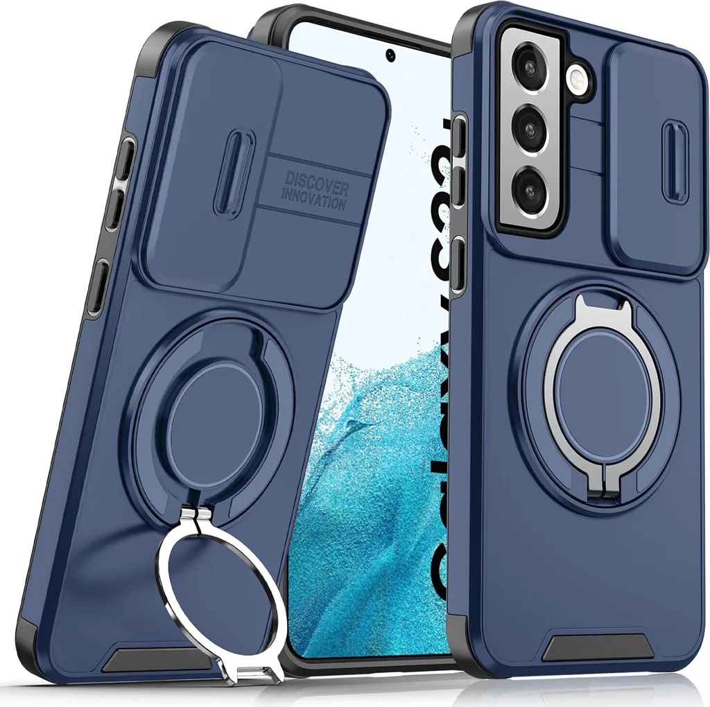 Cover Samsung S22 5G Antiurto Blu: Protezione Militare e Slide Camera