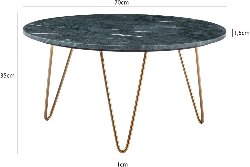 Grande table basse marbre véritable vert et structure tripode dorée