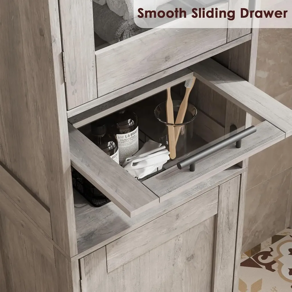 Armoire de rangement grise avec tablettes modulables - Structure en bois