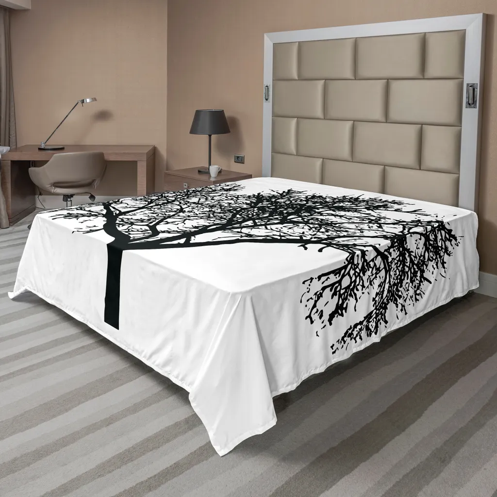 ABAKUHAUS Drap Plat Silhouette Branches Nues, 275x260 cm, Gris Anthracite