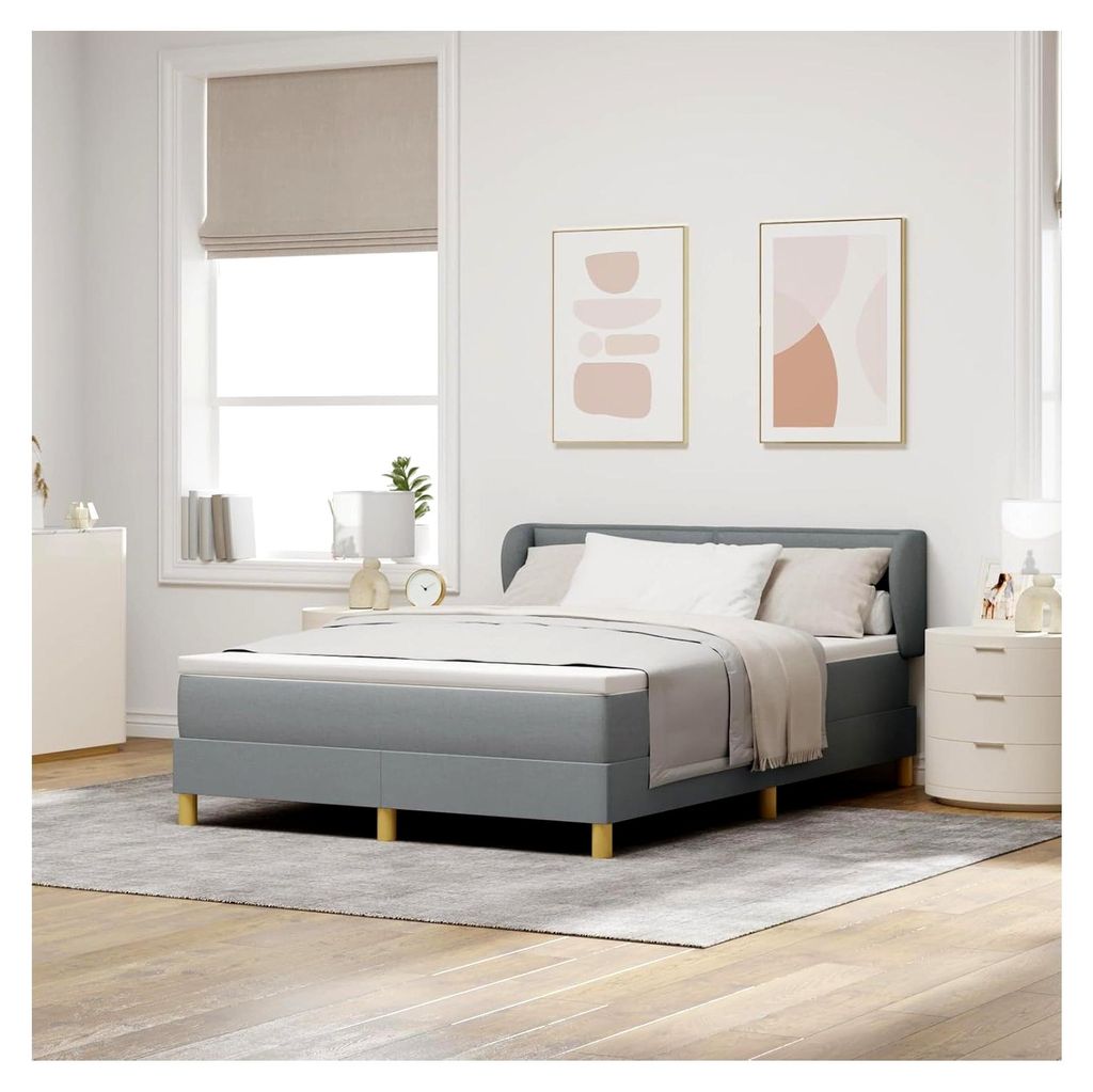 Boxspringbett mit Matratze in Hellgrau 140x200 cm Stoff Gästebett Familienbett