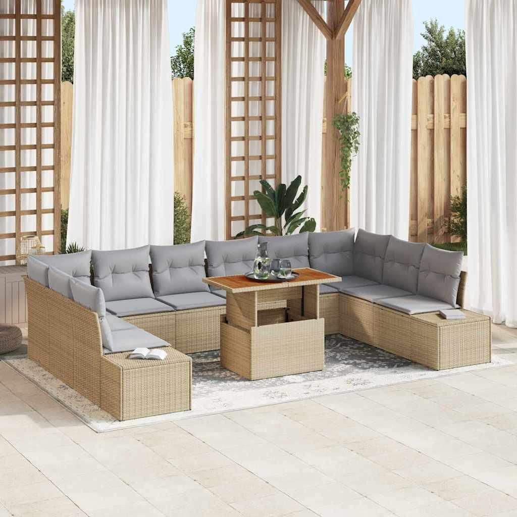 "Rabatt" Garten-Sofa-Set - Balkonmöbel/Terrassenmöbel - mit Speicher - 11 pcs Beige Poly Rattan - Lounge-Dining set CC13185