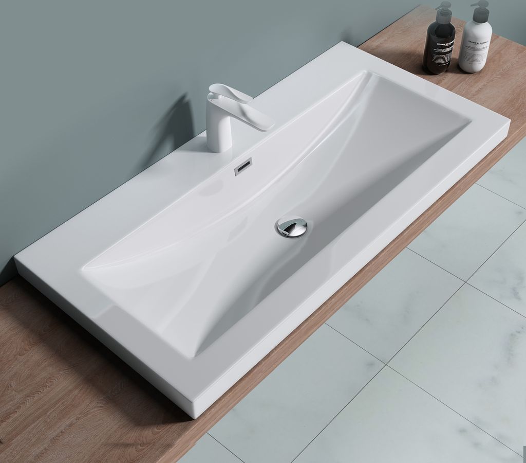 doporro Einbauwaschbecken Gussmarmor weiß eckig 100x48x13 Produktbild 