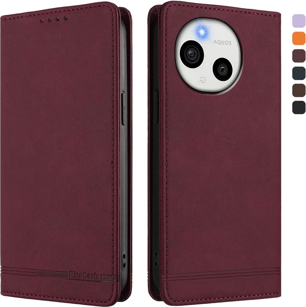 Hülle für Sharp Aquos Sense9, Retro Kunstleder Ständer Klapphülle mit Kartenfächer und Magnetische Rot