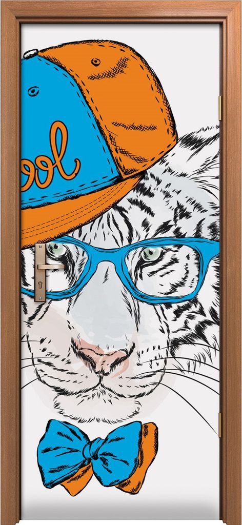 Türposter 80x200 cm Türaufkleber Türtapete Türfolie Klebefolie Wand Tier Katze Tiger mit Brille