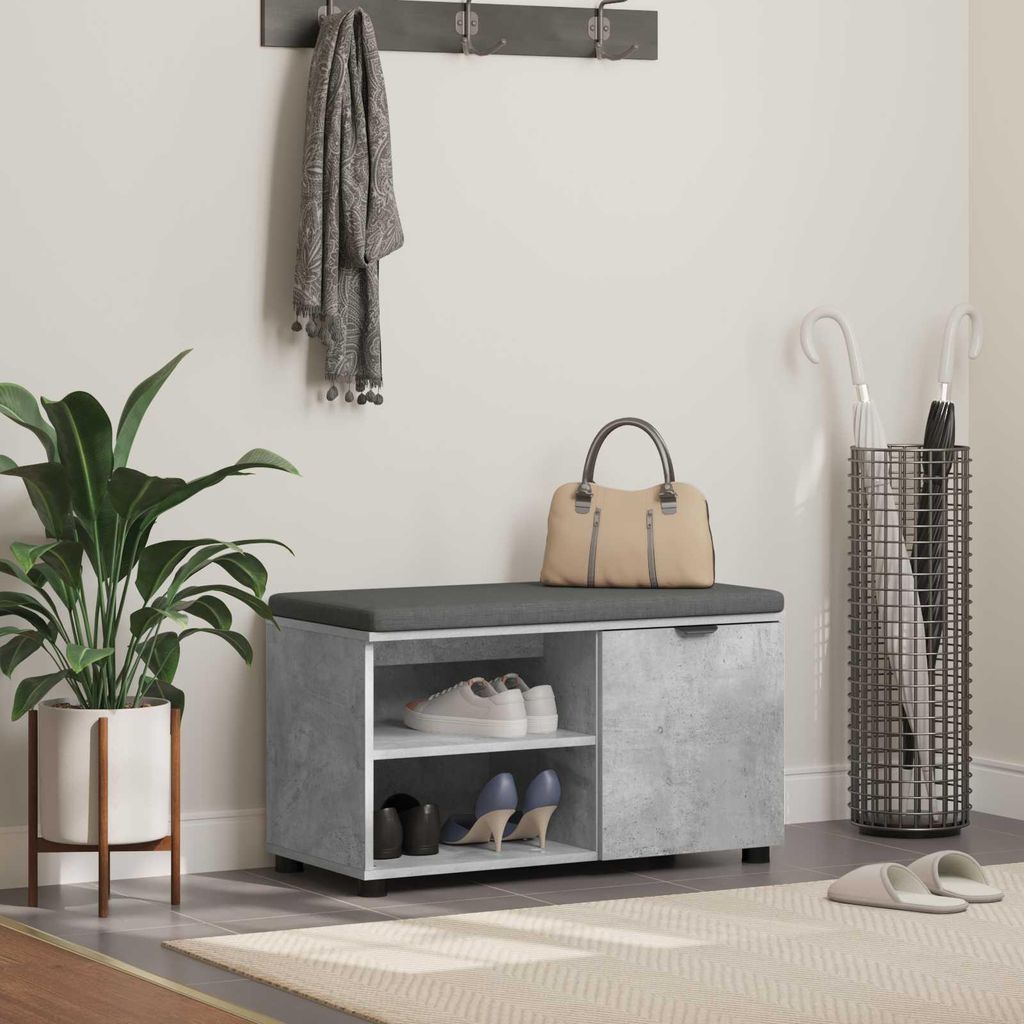 "Schlussverkauf" Sitzbank Langlebig - Flurbank 1 PC - Für den Flur - mit Kissen Uni Beton Grau 80x38x46 cm C15519
